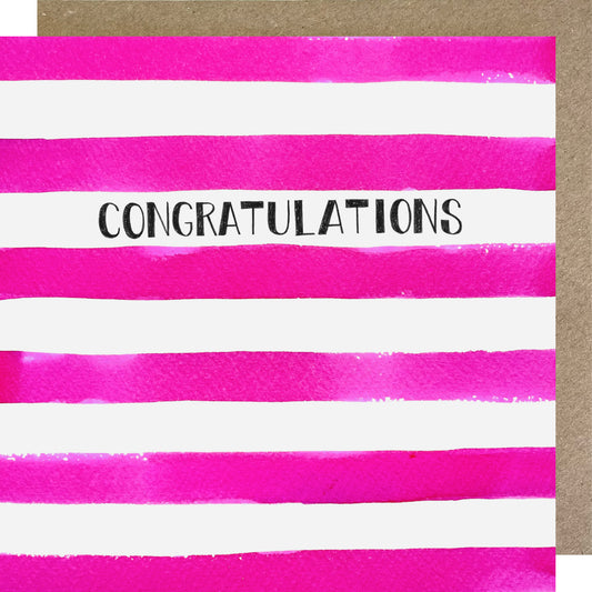K01 Congratulations Bright Pink Stripes Greetings Card
