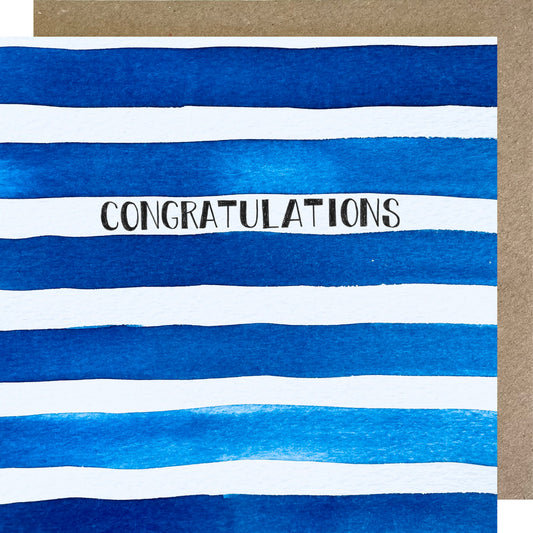 K02 Congratulations, Blue Stripes Greetings Card