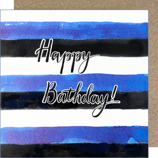K105 Happy Bathday Bath Rugby Stripes Birthday Greetings Card