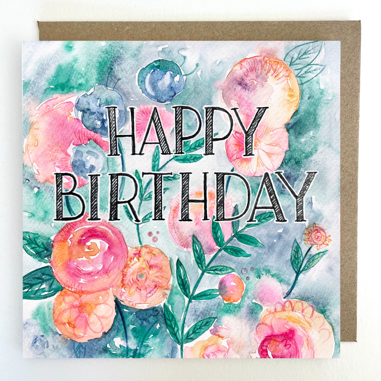 K109 Coral Florals Happy Birthday Greeting Cards