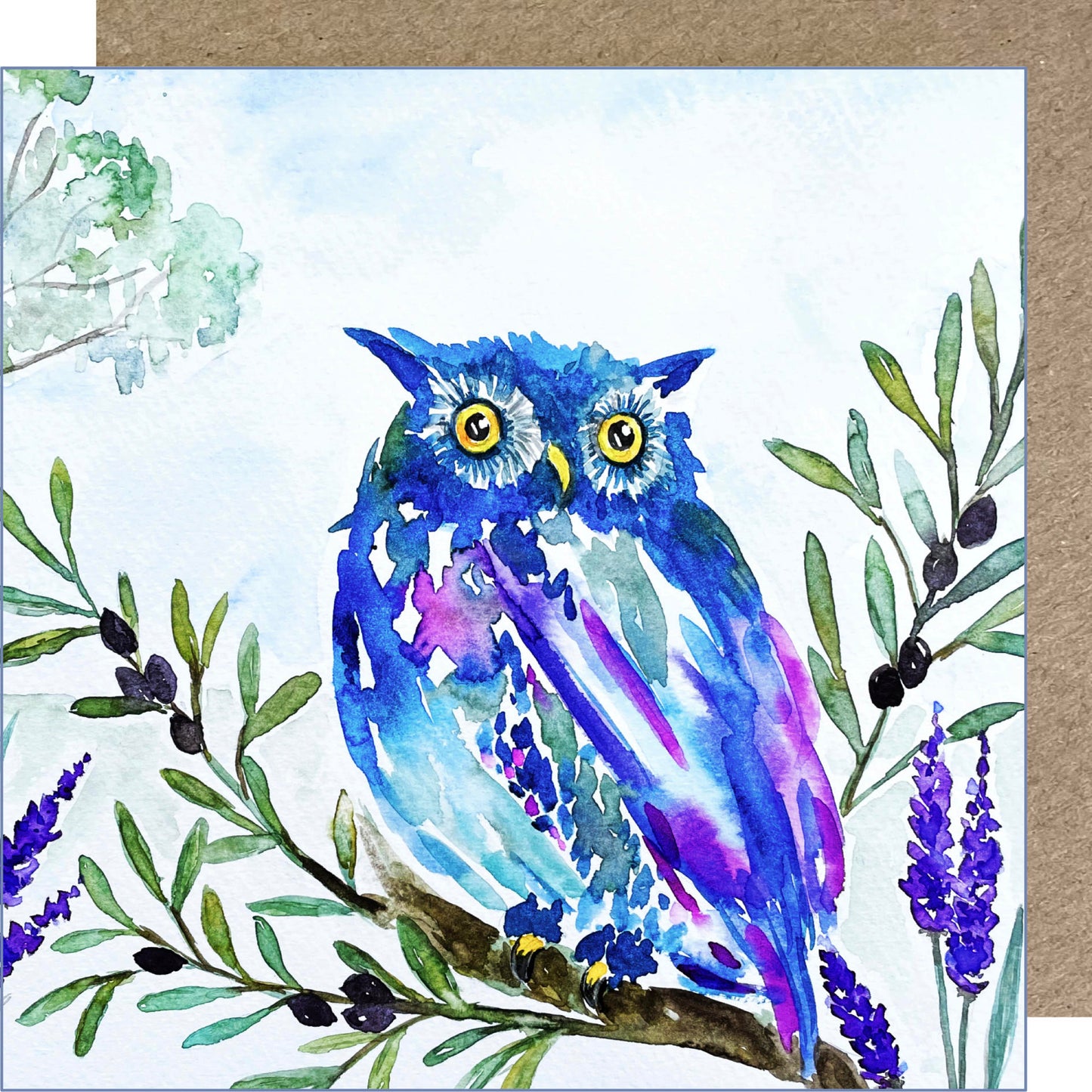 K112 Blue Owl Greetings Card