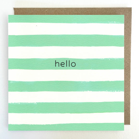 K122 'Hello' Green Stripes Greetings Card