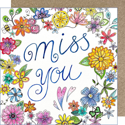 K123 'Miss You' Floral Greetings Card