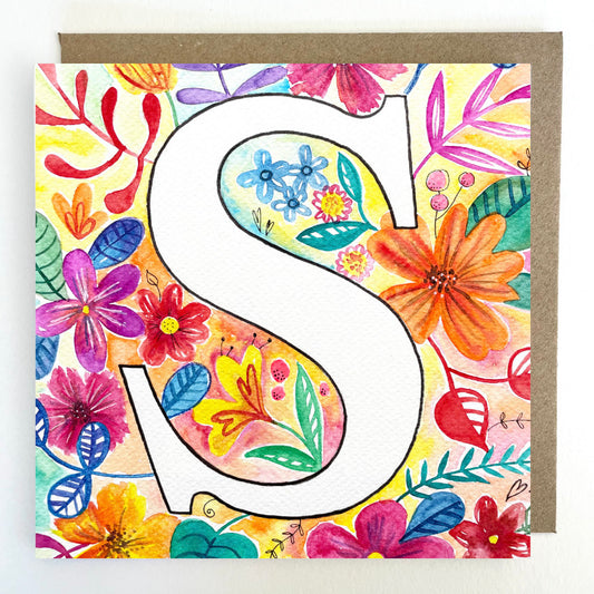 K124 'S' Bright Floral Greetings Card
