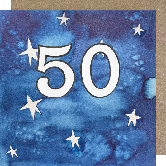 K155 Night Sky Stars Age 50 Greetings Card