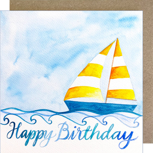 K16 Sailing Boat Happy Birthday Greetings Card