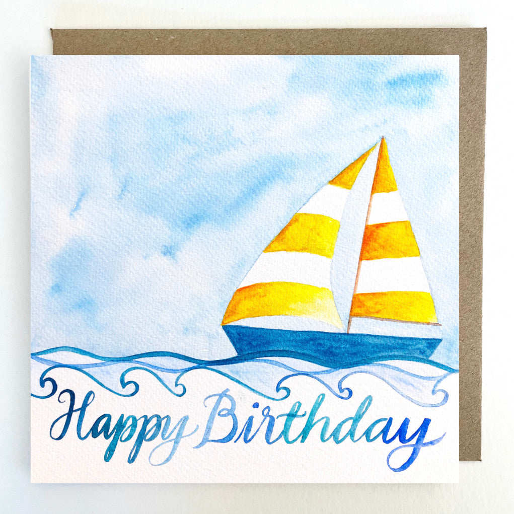 K16 Sailing Boat Happy Birthday Greetings Card