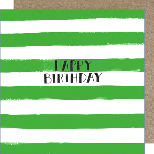 K184 Happy Birthday Green Stripes Greetings Card