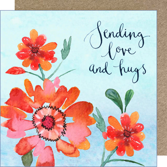 K190 Orange Blooms 'Sending Love & Hugs' Greetings Card