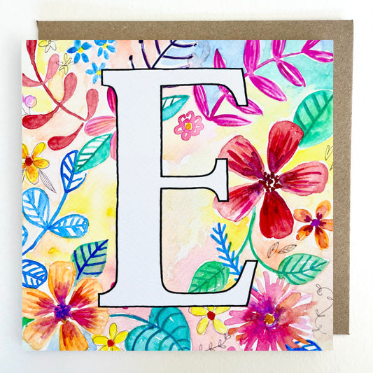 K198 'E' Bright Floral Greetings Card