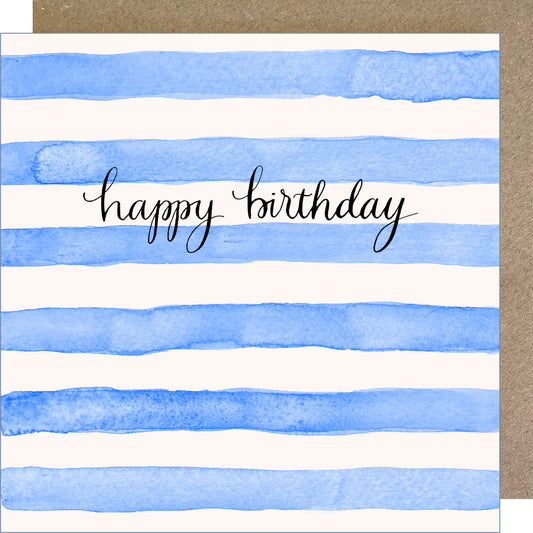 K200 Happy Birthday Blue Stripes Greetings Card