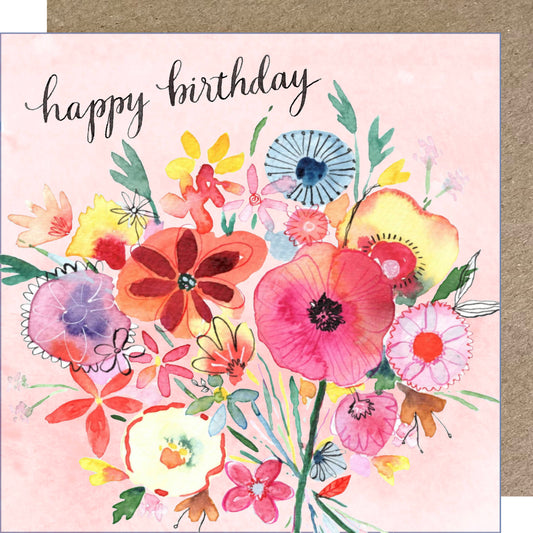 K201 Floral Bunch Happy Birthday Greetings Card