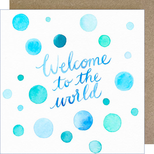 K21 Welcome to the World, Blue Spots Greetings Card