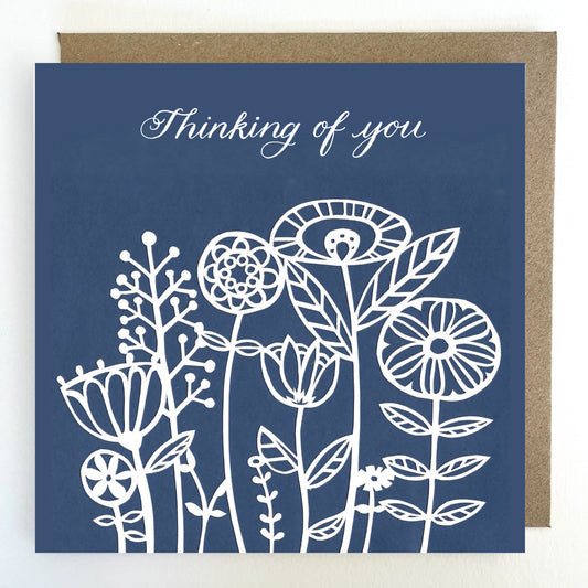 K213 Thinking of You, Meadow Flowers Paper Cut Greetings Card