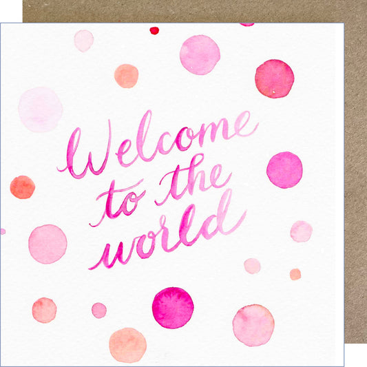 K22 Welcome to the World, Pink Spots Greetings Card
