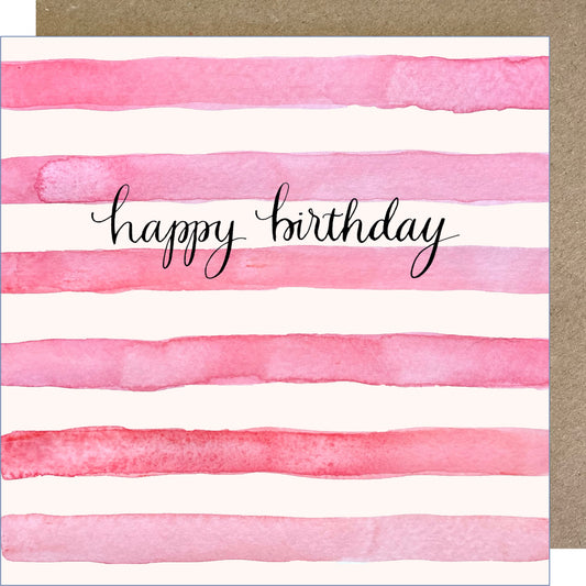 K242 Happy Birthday Pink Stripes Greetings Card