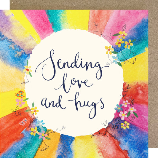 K248 Rainbow Ring, Sending Love & Hugs Greetings Card