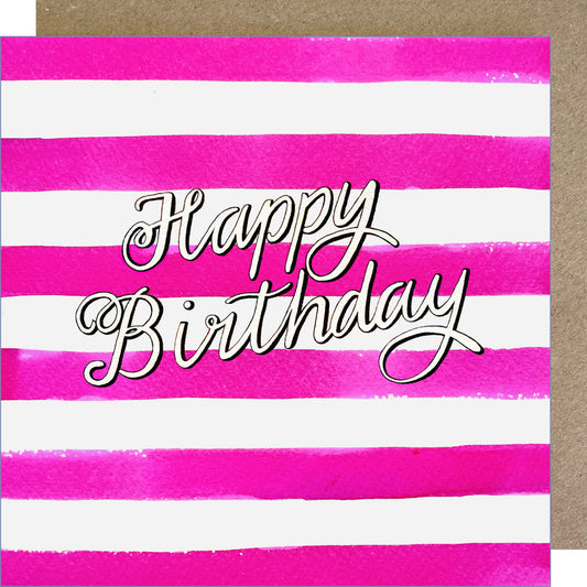 K24 Happy Birthday Pink Stripes Greetings Card