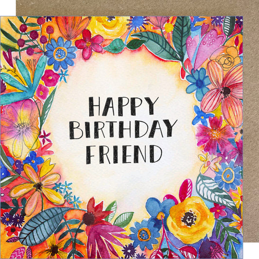 K251 Bright Floral Happy Birthday Friend Greetings Card