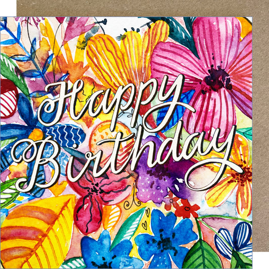 K27 Bright Rainbow Florals Happy Birthday Greetings Card