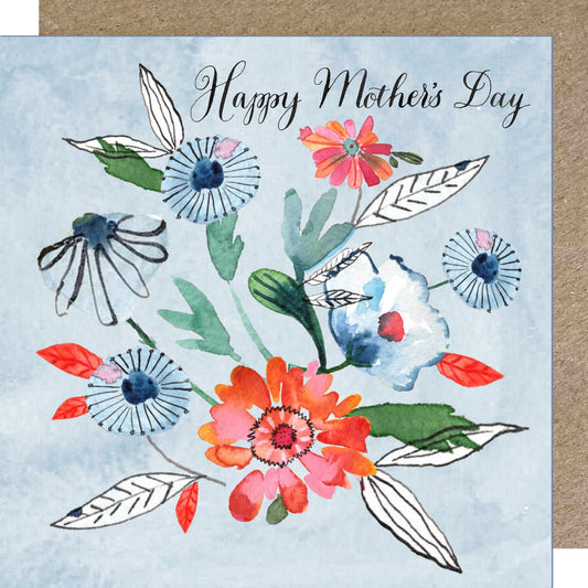 K275 Blue & Orange Blooms 'Happy Mother's Day' Greetings Card