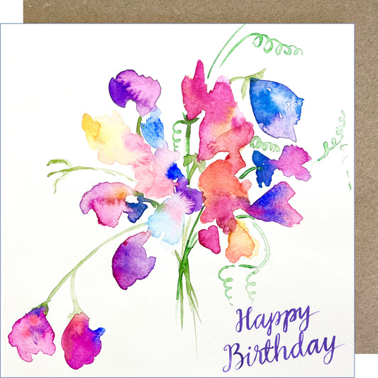 K31 Sweet Peas Happy Birthday Greetings Card
