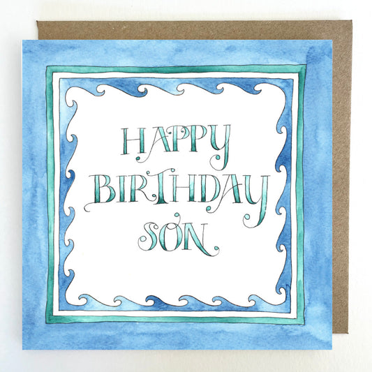 K315 Happy Birthday Son, Waves Greetings Card