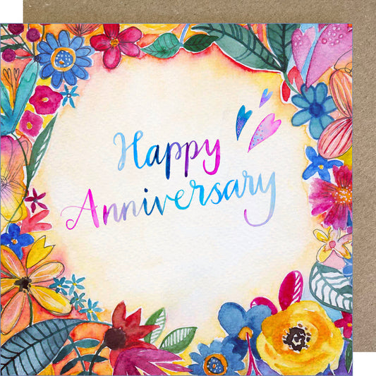 K32 Bright Floral Happy Anniversary Greetings Card