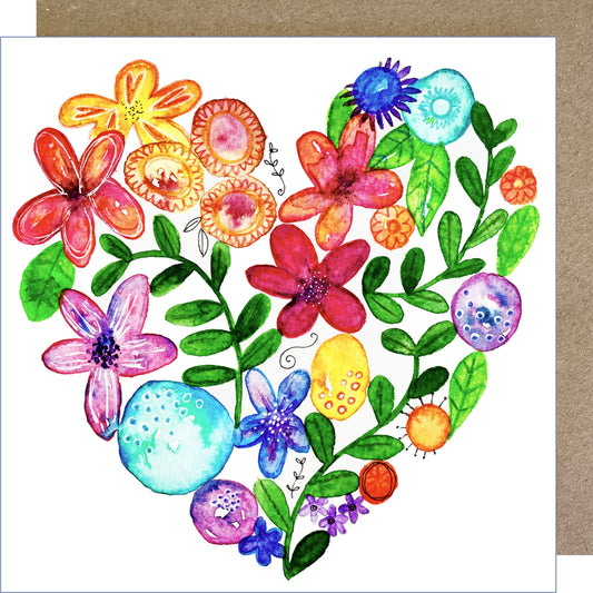 K33 Bright Floral Heart Greetings Card