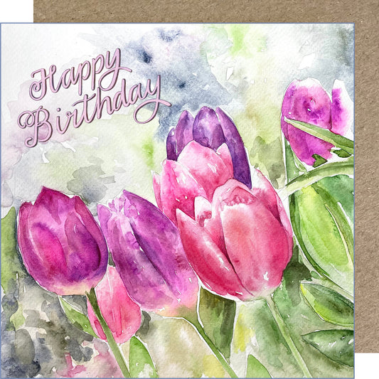 K36 Tulips Happy Birthday Greetings Card