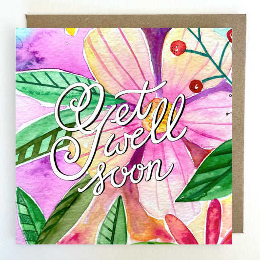 K60 Get Well Soon Pink Flower Greetings card