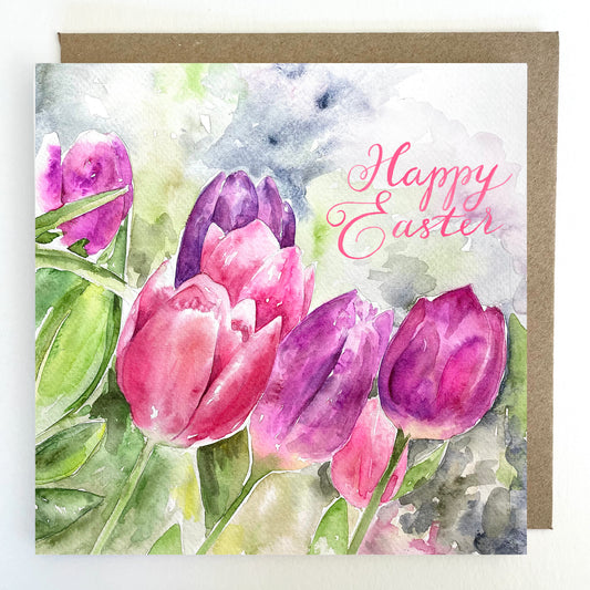 K62 Tulips Happy Easter Greetings Card