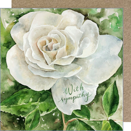 K63 White Rose, With Sympathy Greetings Card