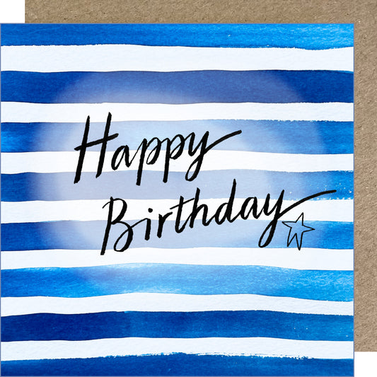 K70 Happy Birthday Blue Stripes Greetings Card