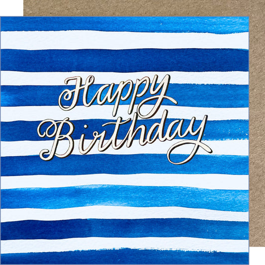 K71 Happy Birthday Blue Stripes Greetings Card