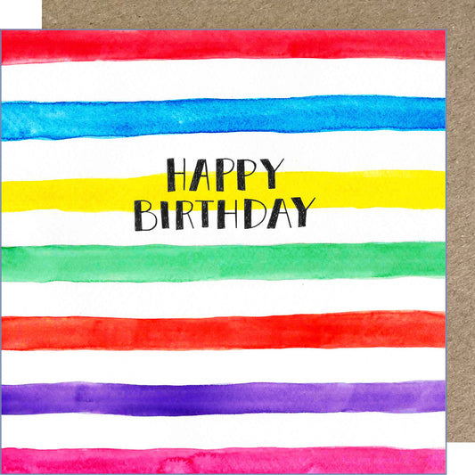 K75 Happy Birthday Rainbow Stripes Greetings Card