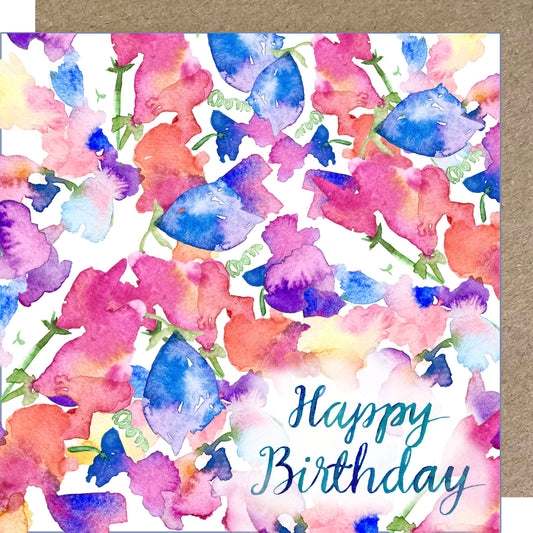 K89 Sweet Pea Mix Happy Birthday Greetings Card