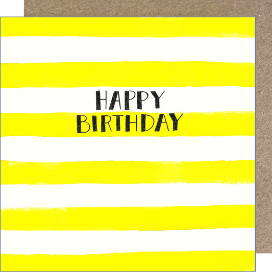 K92 Happy Birthday Yellow Stripes Greetings Card