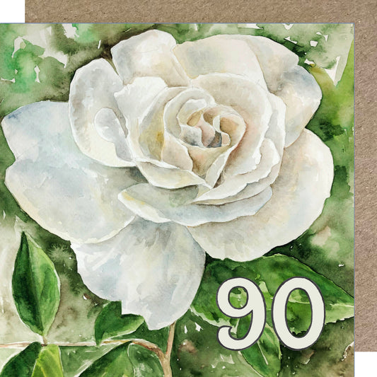 K95 White Rose, Age 90 Birthday Greetings Card