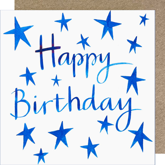 K98 Happy Birthday Blue Stars Greetings Card