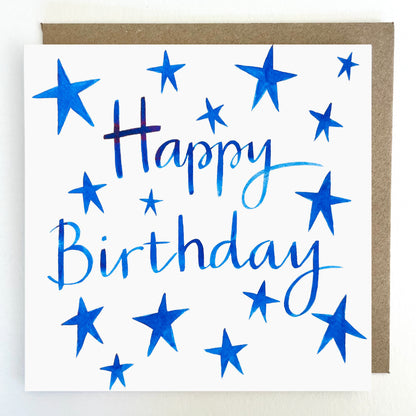 K98 Happy Birthday Blue Stars Greetings Card