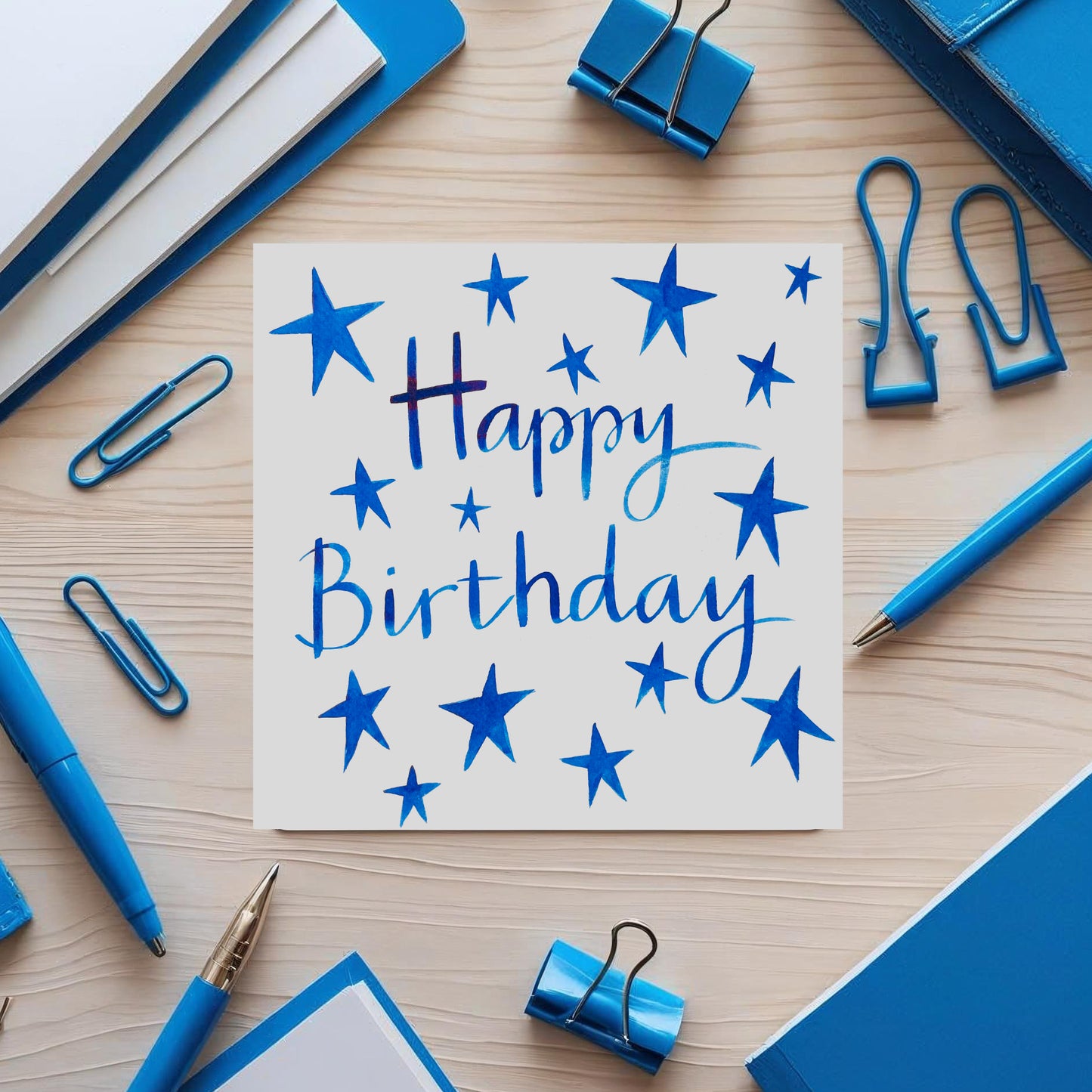 K98 Happy Birthday Blue Stars Greetings Card