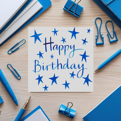 K98 Happy Birthday Blue Stars Greetings Card