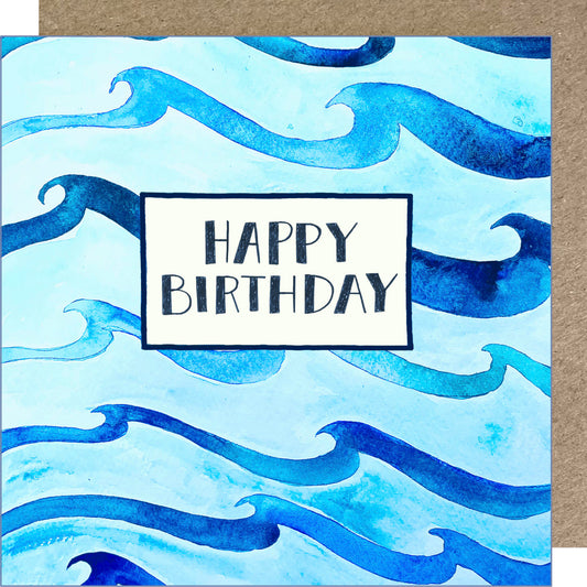 K99 Happy Birthday Blue Waves Greetings Card