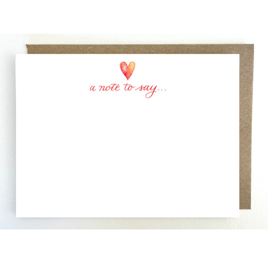 N02. Pack of 5 x Heart 'a note to say...' Notecards